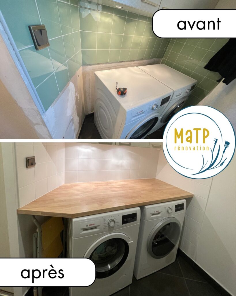 Peinture faïence et fabrication plan de travail en Hévéa à Le Monastère